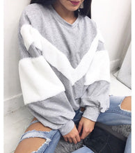 Load image into Gallery viewer, NEW Warm Women Plush Sweatshirt Stitching Long Sleeve Patchwork Pullover Tops Sweatshirt Jumper