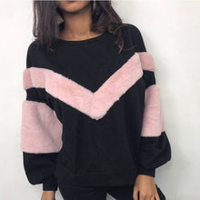 Load image into Gallery viewer, NEW Warm Women Plush Sweatshirt Stitching Long Sleeve Patchwork Pullover Tops Sweatshirt Jumper