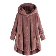 Load image into Gallery viewer, NIBESSER Leopard Plush Fleece Women Hooded Jackets Fashion Autumn Thin Soft Long Hoodie Coat  Button Solid Loose Overcoat 2019