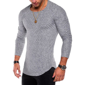 NIBESSER Spring Men T-shirts Plus Size 3XL Long Sleeve Striped T Shirt Casual O-Neck Solid Tshirt Elastic Fitness Hip Hop Tops