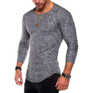 NIBESSER Spring Men T-shirts Plus Size 3XL Long Sleeve Striped T Shirt Casual O-Neck Solid Tshirt Elastic Fitness Hip Hop Tops