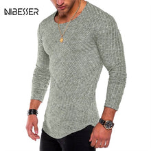 Load image into Gallery viewer, NIBESSER Spring Men T-shirts Plus Size 3XL Long Sleeve Striped T Shirt Casual O-Neck Solid Tshirt Elastic Fitness Hip Hop Tops