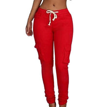 Load image into Gallery viewer, NIBESSER Spring Women Pencil Pant Lace Up Waist Casual Women Pants Solid Multi-Pockets Plus Size Cargo Pants Slim Fit Trousers