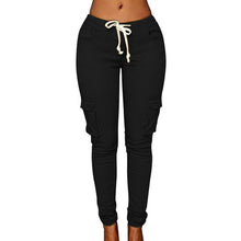 Load image into Gallery viewer, NIBESSER Spring Women Pencil Pant Lace Up Waist Casual Women Pants Solid Multi-Pockets Plus Size Cargo Pants Slim Fit Trousers