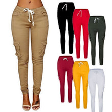 Load image into Gallery viewer, NIBESSER Spring Women Pencil Pant Lace Up Waist Casual Women Pants Solid Multi-Pockets Plus Size Cargo Pants Slim Fit Trousers