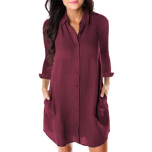 Load image into Gallery viewer, NIBESSER Women Loose Solid Dresses Turn Down Casual Ladies Office Shirt Dresses Summer Spring Long Sleeve Dresses Vestidos 2020