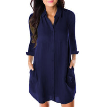 Load image into Gallery viewer, NIBESSER Women Loose Solid Dresses Turn Down Casual Ladies Office Shirt Dresses Summer Spring Long Sleeve Dresses Vestidos 2020