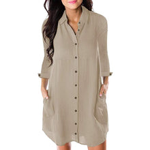 Load image into Gallery viewer, NIBESSER Women Loose Solid Dresses Turn Down Casual Ladies Office Shirt Dresses Summer Spring Long Sleeve Dresses Vestidos 2020