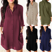 Load image into Gallery viewer, NIBESSER Women Loose Solid Dresses Turn Down Casual Ladies Office Shirt Dresses Summer Spring Long Sleeve Dresses Vestidos 2020