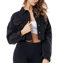 Load image into Gallery viewer, NIBESSER Women Sexy Ripped Crop Jeans Jacket Black Blue Long Sleeve Short Denim Jacket High Street Single Breasted Short Jackets