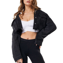 Load image into Gallery viewer, NIBESSER Women Sexy Ripped Crop Jeans Jacket Black Blue Long Sleeve Short Denim Jacket High Street Single Breasted Short Jackets