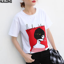Load image into Gallery viewer, NIJIUDING 2017 New Design 10 Styles Women Casual White T Shirt Female Short Sleeve Top Tees Printed t-shirt Women dropshipping