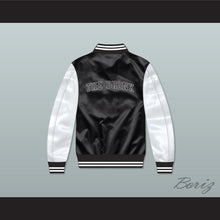 Load image into Gallery viewer, NYC The Bronx Black/ White Varsity Letterman Satin Bomber Jacket