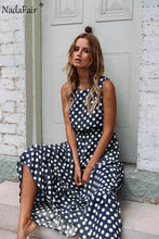 Load image into Gallery viewer, Nadafair Maxi Polka Dot Dress Women Boho Summer Beach Party Chiffon Dress Elastic Waist Dot Casual Long Elegant Dress Vestidos