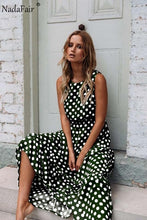 Load image into Gallery viewer, Nadafair Maxi Polka Dot Dress Women Boho Summer Beach Party Chiffon Dress Elastic Waist Dot Casual Long Elegant Dress Vestidos