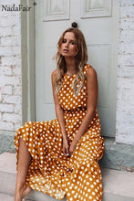 Load image into Gallery viewer, Nadafair Maxi Polka Dot Dress Women Boho Summer Beach Party Chiffon Dress Elastic Waist Dot Casual Long Elegant Dress Vestidos