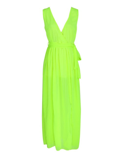 Nagodo High Quality Chiffon Dress Women 2019 New Summer Neon Dresses Sexy V-neck Tank Sleeveless Ankle-length Long Maxi Dress