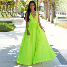 Load image into Gallery viewer, Nagodo High Quality Chiffon Dress Women 2019 New Summer Neon Dresses Sexy V-neck Tank Sleeveless Ankle-length Long Maxi Dress