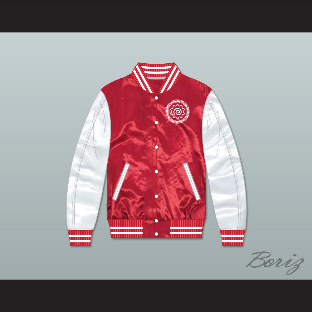 Naruto Red/ White Varsity Letterman Satin Bomber Jacket