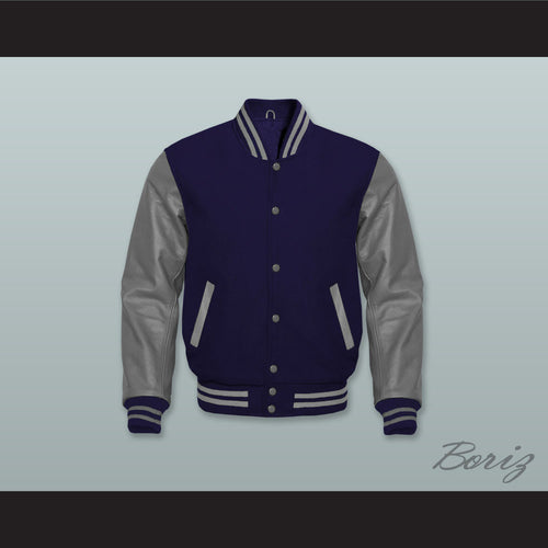Navy Blue Wool and Gray Lab Leather Varsity Letterman Jacket
