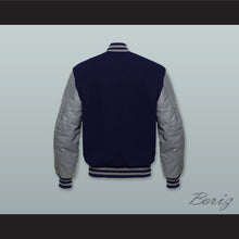 Load image into Gallery viewer, Navy Blue Wool and Gray Lab Leather Varsity Letterman Jacket