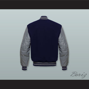 Navy Blue Wool and Gray Lab Leather Varsity Letterman Jacket