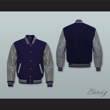 Load image into Gallery viewer, Navy Blue Wool and Gray Lab Leather Varsity Letterman Jacket