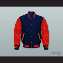 Load image into Gallery viewer, Navy Blue Wool and Red Lab Leather Varsity Letterman Jacket 1