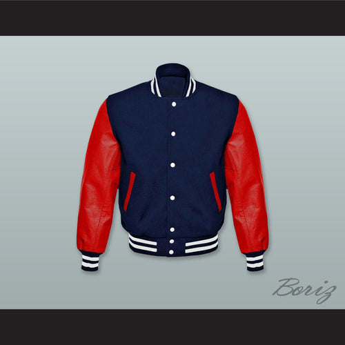 Navy Blue Wool and Red Lab Leather Varsity Letterman Jacket 2