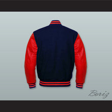 Load image into Gallery viewer, Navy Blue Wool and Red Lab Leather Varsity Letterman Jacket 1