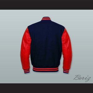 Navy Blue Wool and Red Lab Leather Varsity Letterman Jacket 1