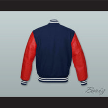Load image into Gallery viewer, Navy Blue Wool and Red Lab Leather Varsity Letterman Jacket 2