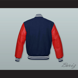 Navy Blue Wool and Red Lab Leather Varsity Letterman Jacket 2