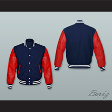 Load image into Gallery viewer, Navy Blue Wool and Red Lab Leather Varsity Letterman Jacket 2