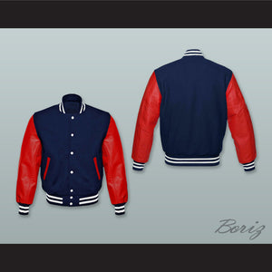 Navy Blue Wool and Red Lab Leather Varsity Letterman Jacket 2