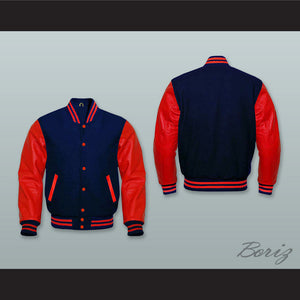 Navy Blue Wool and Red Lab Leather Varsity Letterman Jacket 1