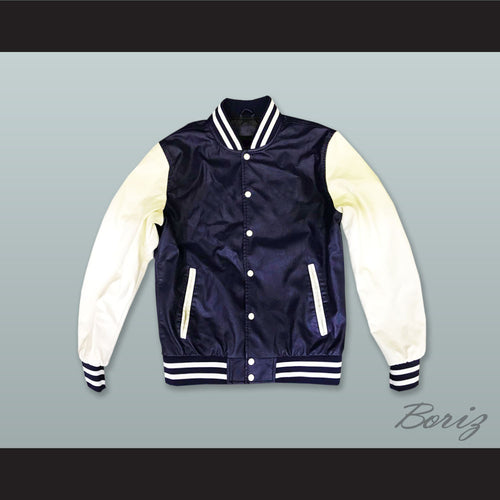 Navy Blue and White Lab Leather Varsity Letterman Jacket
