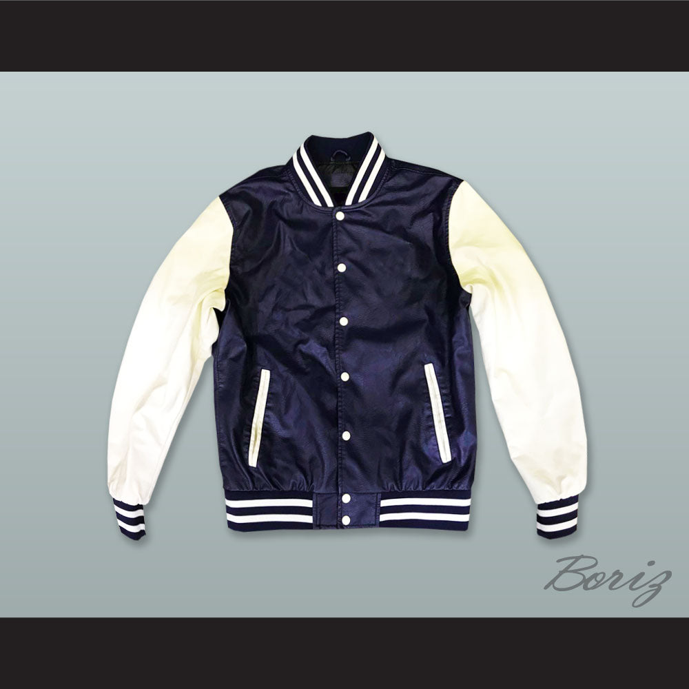 Navy Blue and White Lab Leather Varsity Letterman Jacket
