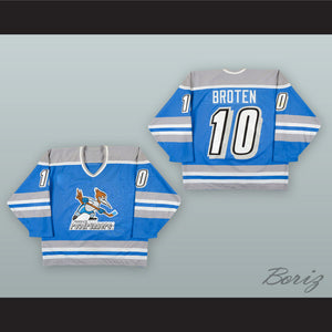 Neal Broten 10 Phoenix Roadrunners Light Blue Hockey Jersey