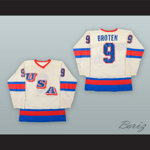 Neal Broten 9 Team USA White Hockey Jersey