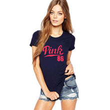 Load image into Gallery viewer, New 2017 Summer Fashion Women T-shirt PINK 86 Tops Tees Print Letter T Shirt Slim Dark Blue Harajuku Tshirt