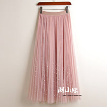 Load image into Gallery viewer, New 2019 Spring Summer Skirts Womens Beading Mesh Tulle Skirt Women Elastic High Waist A Line Mid Calf Midi Long Pleated Skirt