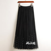 Load image into Gallery viewer, New 2019 Spring Summer Skirts Womens Beading Mesh Tulle Skirt Women Elastic High Waist A Line Mid Calf Midi Long Pleated Skirt