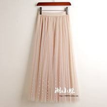 Load image into Gallery viewer, New 2019 Spring Summer Skirts Womens Beading Mesh Tulle Skirt Women Elastic High Waist A Line Mid Calf Midi Long Pleated Skirt