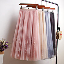Load image into Gallery viewer, New 2019 Spring Summer Skirts Womens Beading Mesh Tulle Skirt Women Elastic High Waist A Line Mid Calf Midi Long Pleated Skirt
