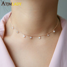 Load image into Gallery viewer, New 925 sterling silver pave cz tiny cute disco drip drop pendant necklace fashion women rose gold jewelry choker charm necklace