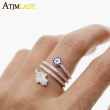Load image into Gallery viewer, New Anillos Top Quality Screw Twist Rings With Micro Paved Hamsa Fatima Hand For Palm Eye Charm Crystals Women Jewelry