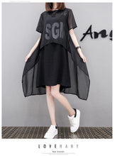 Load image into Gallery viewer, New Arrival Women&#39;s Fashion 2 Piece Sets Elegance O-Neck Short Sleeve Chiffon Tops Letter Sleeveless Above Knee Dress S8N701Q