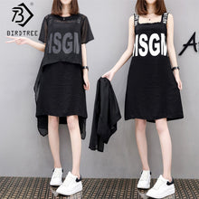 Load image into Gallery viewer, New Arrival Women&#39;s Fashion 2 Piece Sets Elegance O-Neck Short Sleeve Chiffon Tops Letter Sleeveless Above Knee Dress S8N701Q