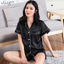 Load image into Gallery viewer, New Couple Sleepwear Silk Satin Pajamas Set Long and Short Button-Down Pyjamas Suit Pijama Women Men Loungewear Plus Size Pj Set